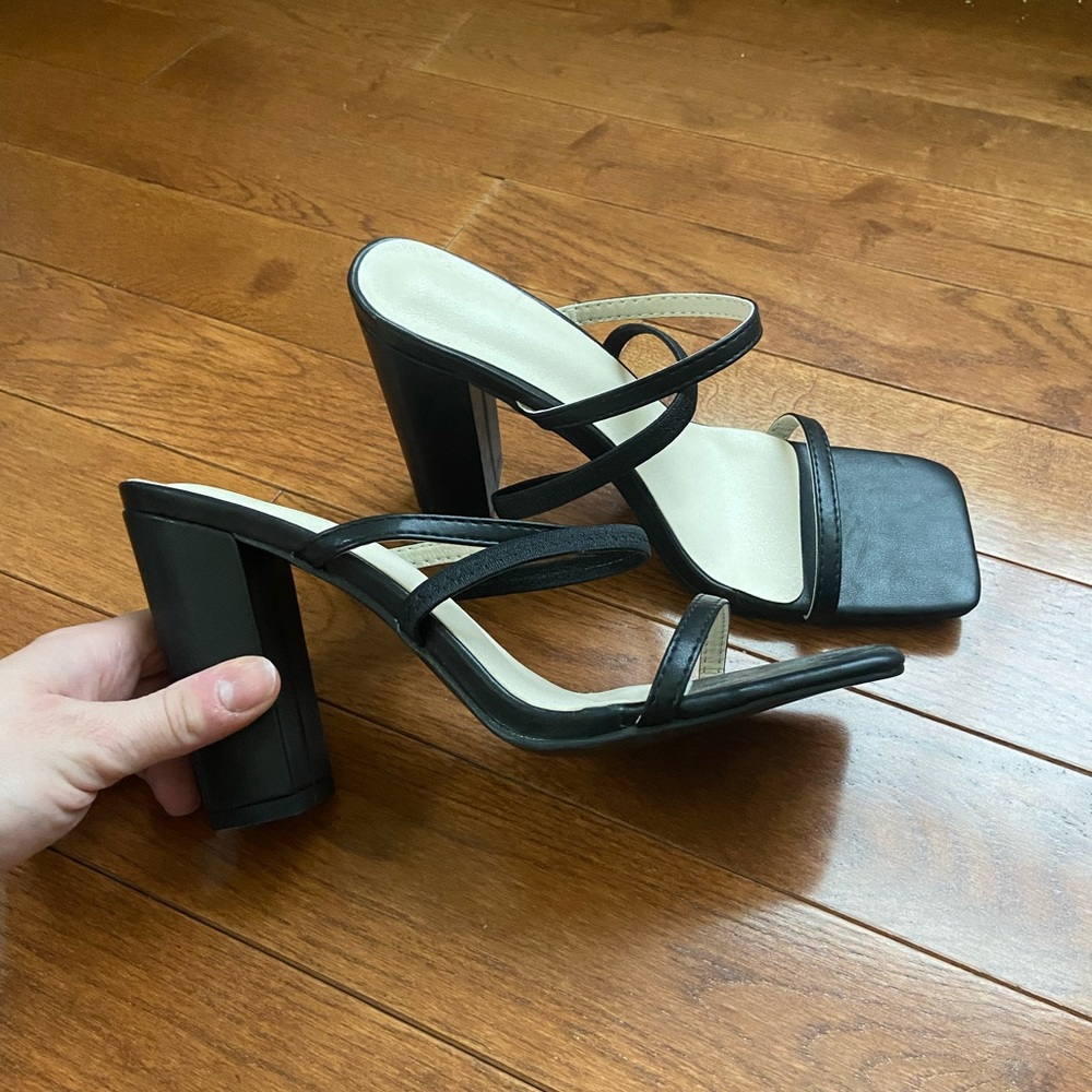 Black Thin Strap Chunky Heels - 4.1” heel
